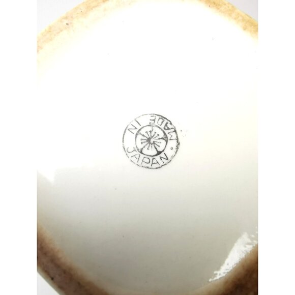 Vtg  60s Japanese Tea Caddy Jar Lidded Octagon Cream Cherry Blossom Sunburst - Picture 10 of 10